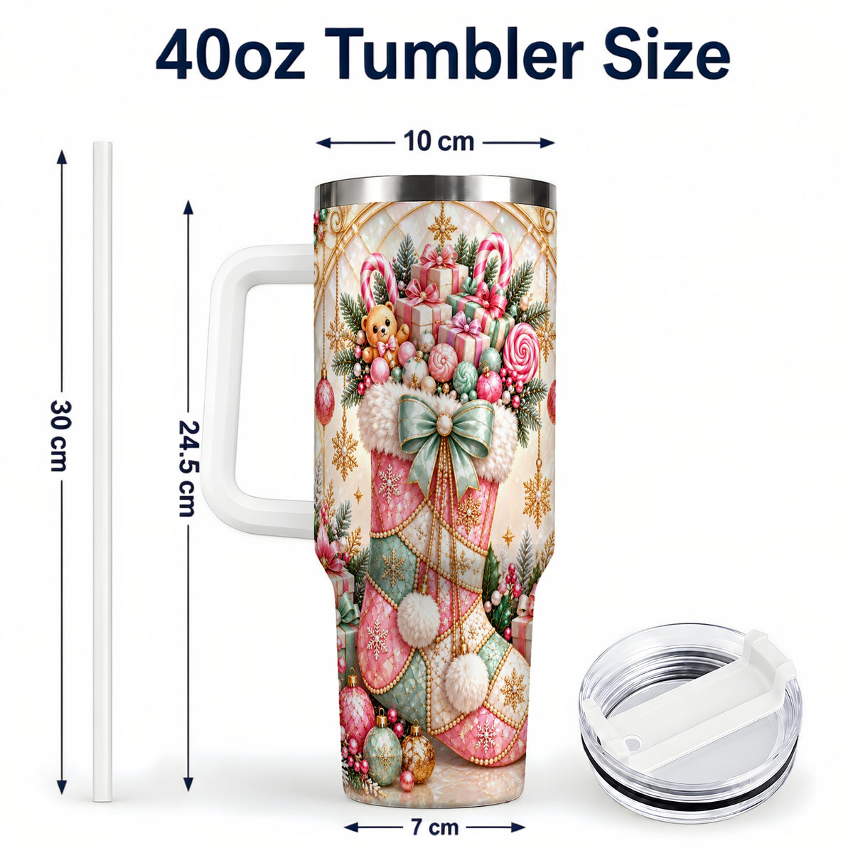 #pl[40oz|White] Christmas Stocking 40oz Tumbler with Handle, Holiday Travel Cup
