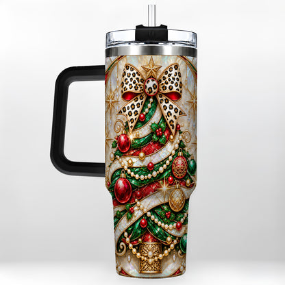 #pl[40oz|Black] Christmas Tree 40oz Tumbler with Handle, Festive Travel Cup