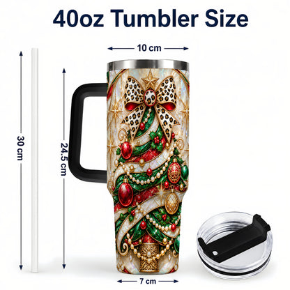 #pl[40oz|Black] Christmas Tree 40oz Tumbler with Handle, Festive Travel Cup