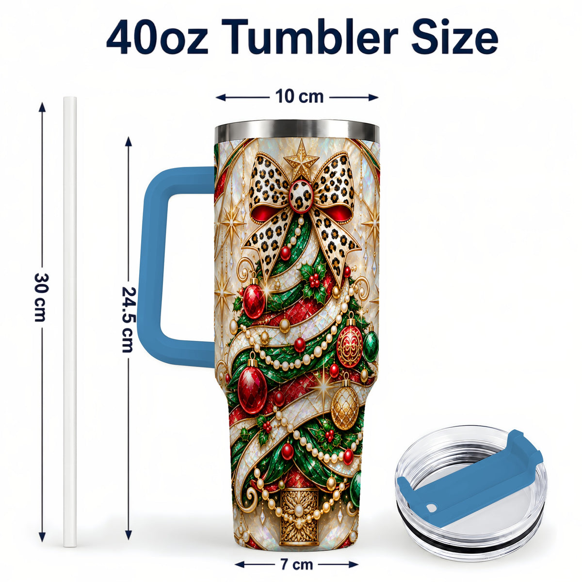 #pl[40oz|Blue] Christmas Tree 40oz Tumbler with Handle, Festive Travel Cup
