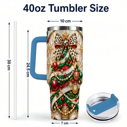 #pl[40oz|Blue] Christmas Tree 40oz Tumbler with Handle, Festive Travel Cup