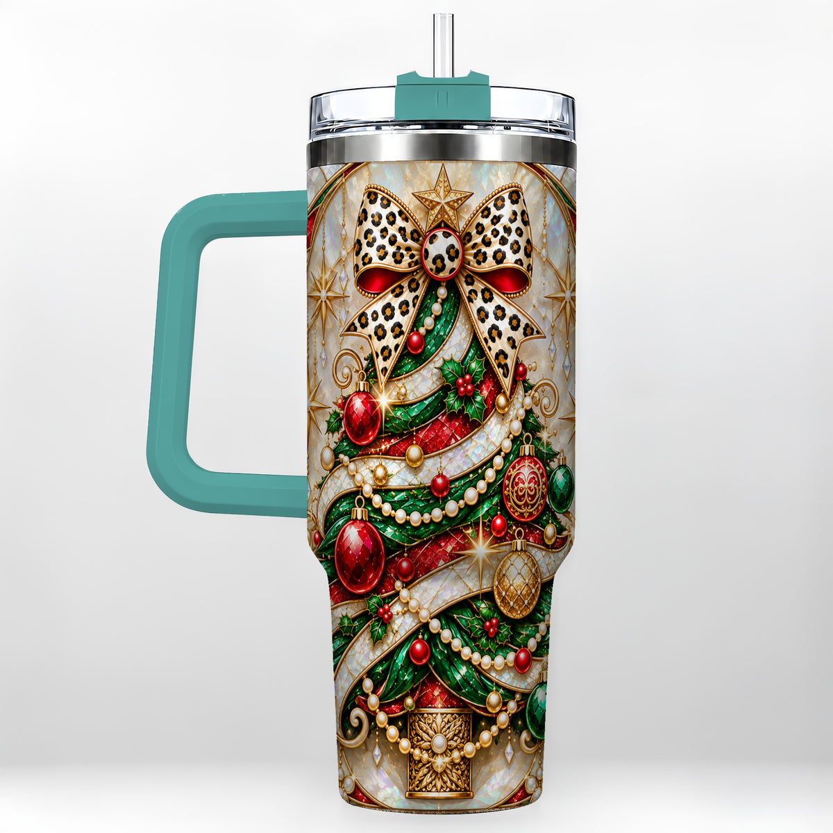 #pl[40oz|Green] Christmas Tree 40oz Tumbler with Handle, Festive Travel Cup