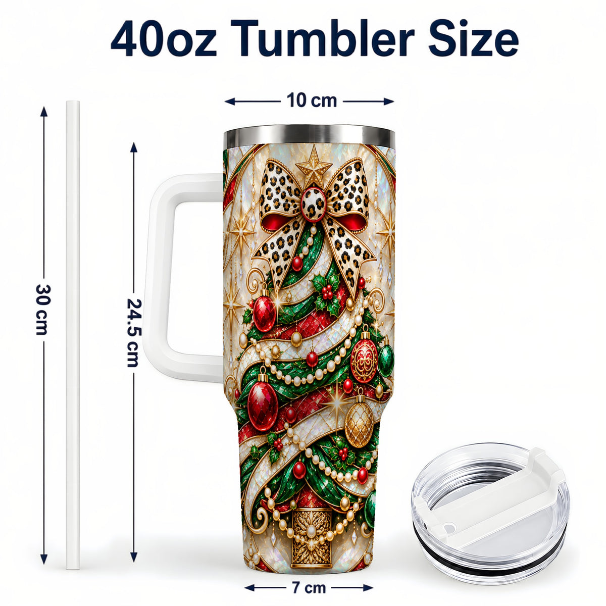 #pl[40oz|White] Christmas Tree 40oz Tumbler with Handle, Festive Travel Cup