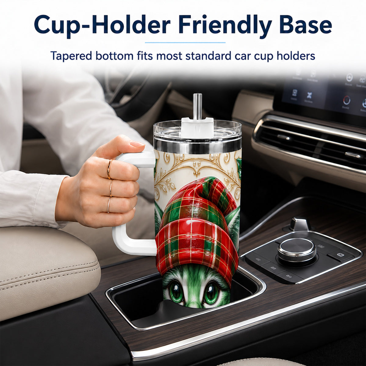 Christmas Cat 40oz Tumbler with Handle, Festive Travel Cup