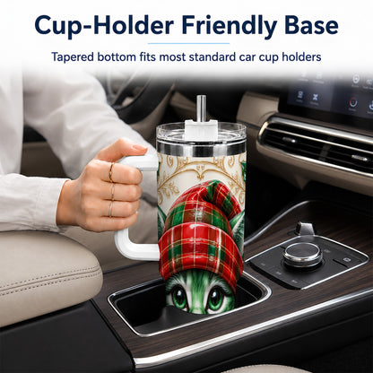 Christmas Cat 40oz Tumbler with Handle, Festive Travel Cup