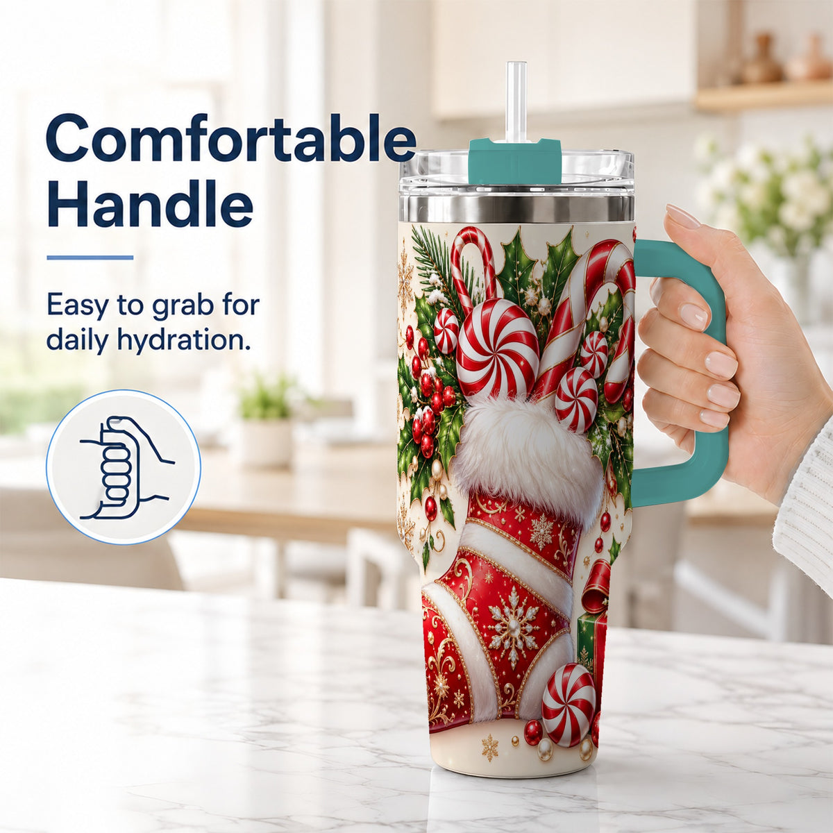 #pl[40oz|Green] Christmas Stocking 40oz Tumbler, Candy Cane Stainless Steel Travel Cup