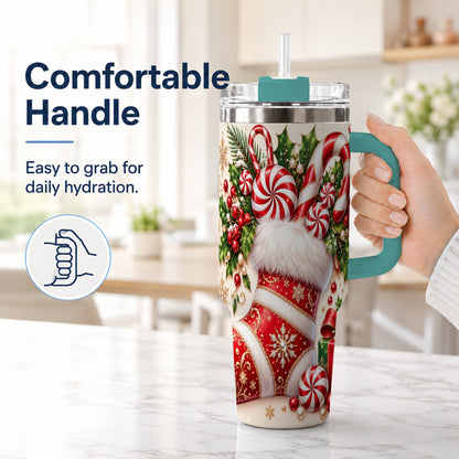 #pl[40oz|Green] Christmas Stocking 40oz Tumbler, Candy Cane Stainless Steel Travel Cup