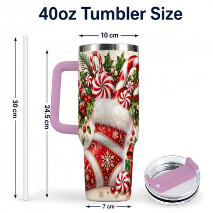 #pl[40oz|Pink] Christmas Stocking 40oz Tumbler, Candy Cane Stainless Steel Travel Cup