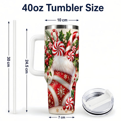 #pl[40oz|White] Christmas Stocking 40oz Tumbler, Candy Cane Stainless Steel Travel Cup
