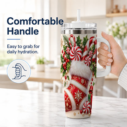 #pl[40oz|White] Christmas Stocking 40oz Tumbler, Candy Cane Stainless Steel Travel Cup