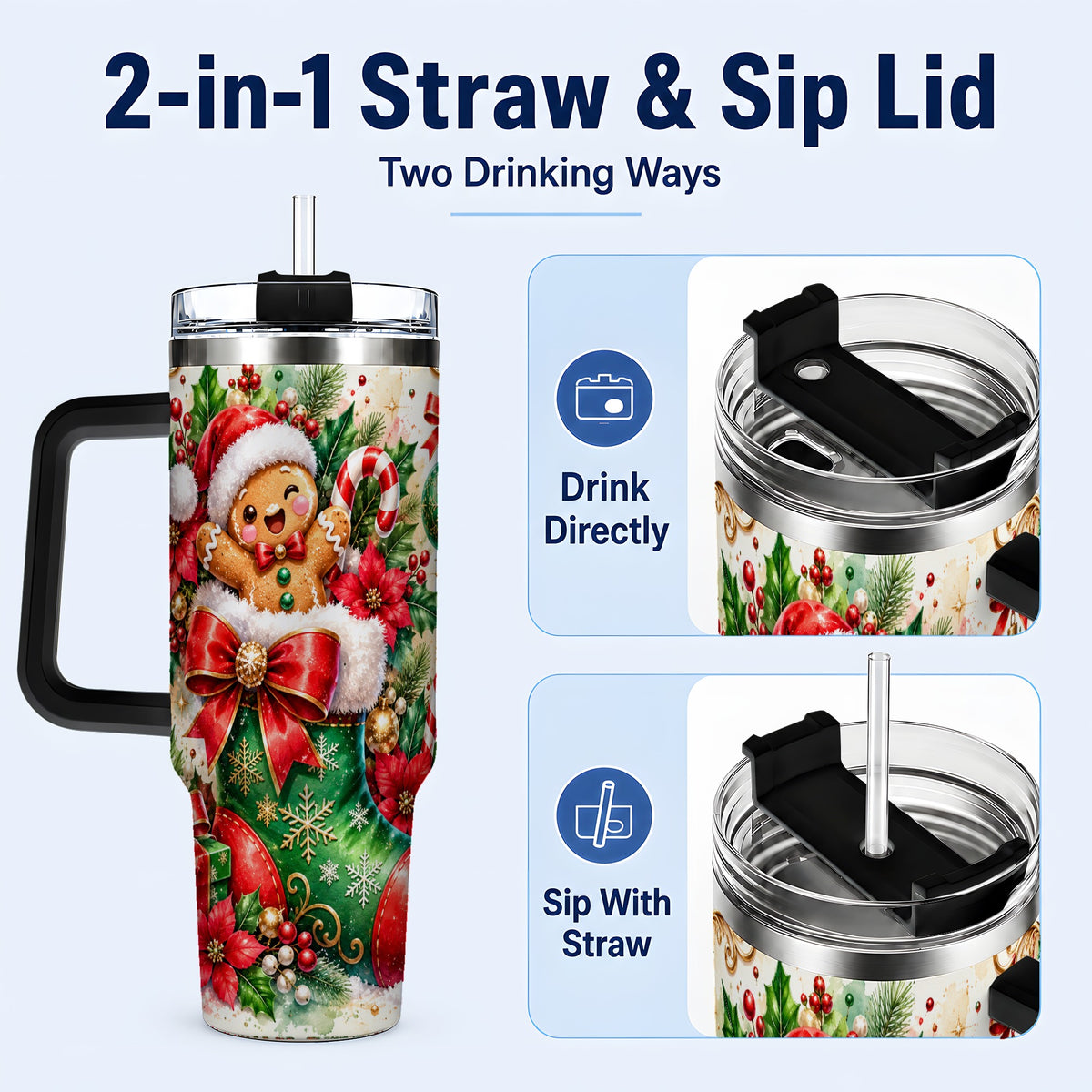 #pl[40oz|Black] Gingerbread 40oz Tumbler, Christmas Stainless Steel Travel Cup