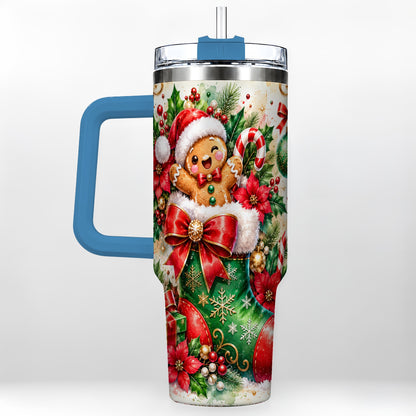 #pl[40oz|Blue] Gingerbread 40oz Tumbler, Christmas Stainless Steel Travel Cup