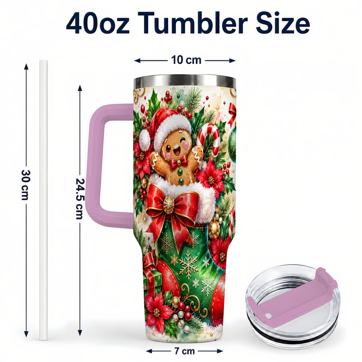 #pl[40oz|Pink] Gingerbread 40oz Tumbler, Christmas Stainless Steel Travel Cup