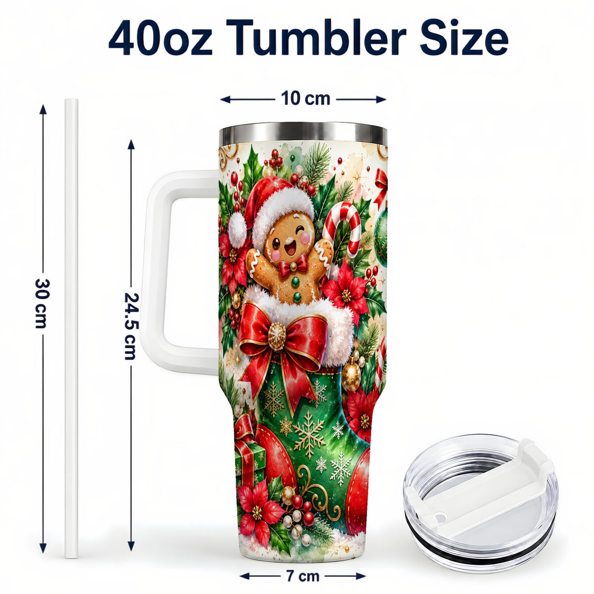#pl[40oz|White] Gingerbread 40oz Tumbler, Christmas Stainless Steel Travel Cup