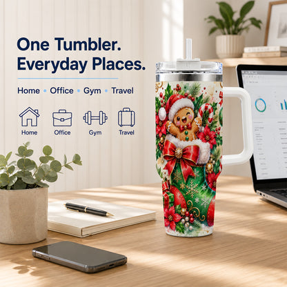 Gingerbread 40oz Tumbler, Christmas Stainless Steel Travel Cup