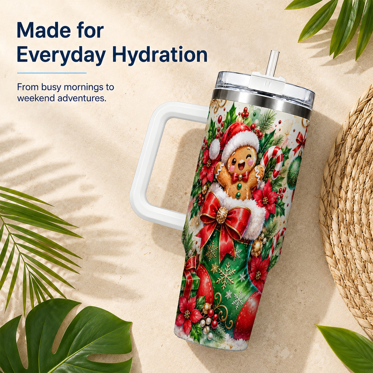 Gingerbread 40oz Tumbler, Christmas Stainless Steel Travel Cup
