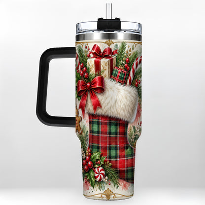 #pl[40oz|Black] Plaid Stocking 40oz Tumbler, Holiday Stainless Steel Travel Cup