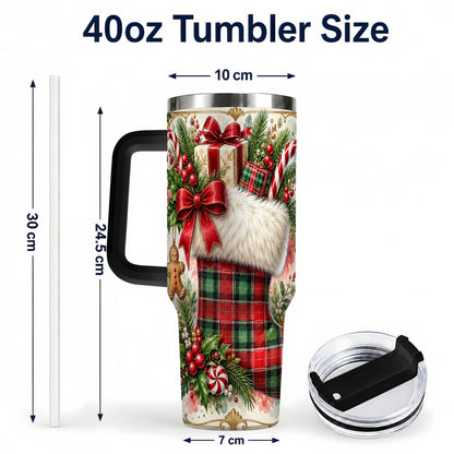 #pl[40oz|Black] Plaid Stocking 40oz Tumbler, Holiday Stainless Steel Travel Cup