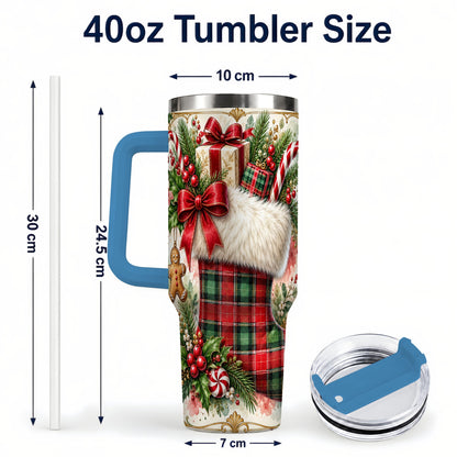#pl[40oz|Blue] Plaid Stocking 40oz Tumbler, Holiday Stainless Steel Travel Cup