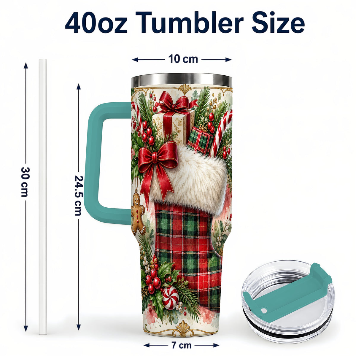 #pl[40oz|Green] Plaid Stocking 40oz Tumbler, Holiday Stainless Steel Travel Cup