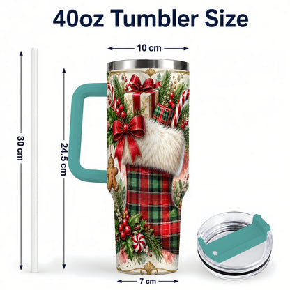 #pl[40oz|Green] Plaid Stocking 40oz Tumbler, Holiday Stainless Steel Travel Cup