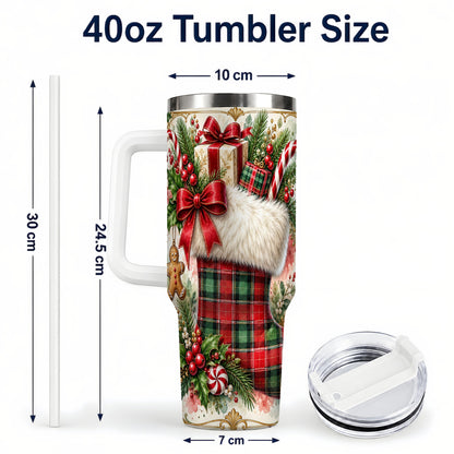 #pl[40oz|White] Plaid Stocking 40oz Tumbler, Holiday Stainless Steel Travel Cup