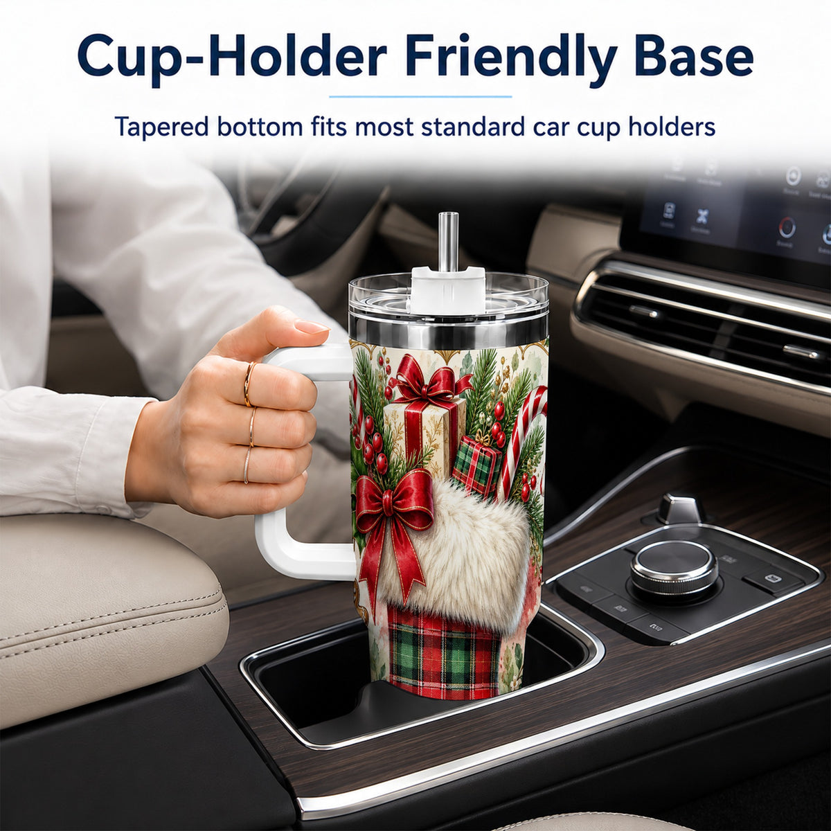 Plaid Stocking 40oz Tumbler, Holiday Stainless Steel Travel Cup