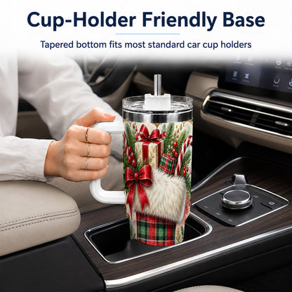 Plaid Stocking 40oz Tumbler, Holiday Stainless Steel Travel Cup