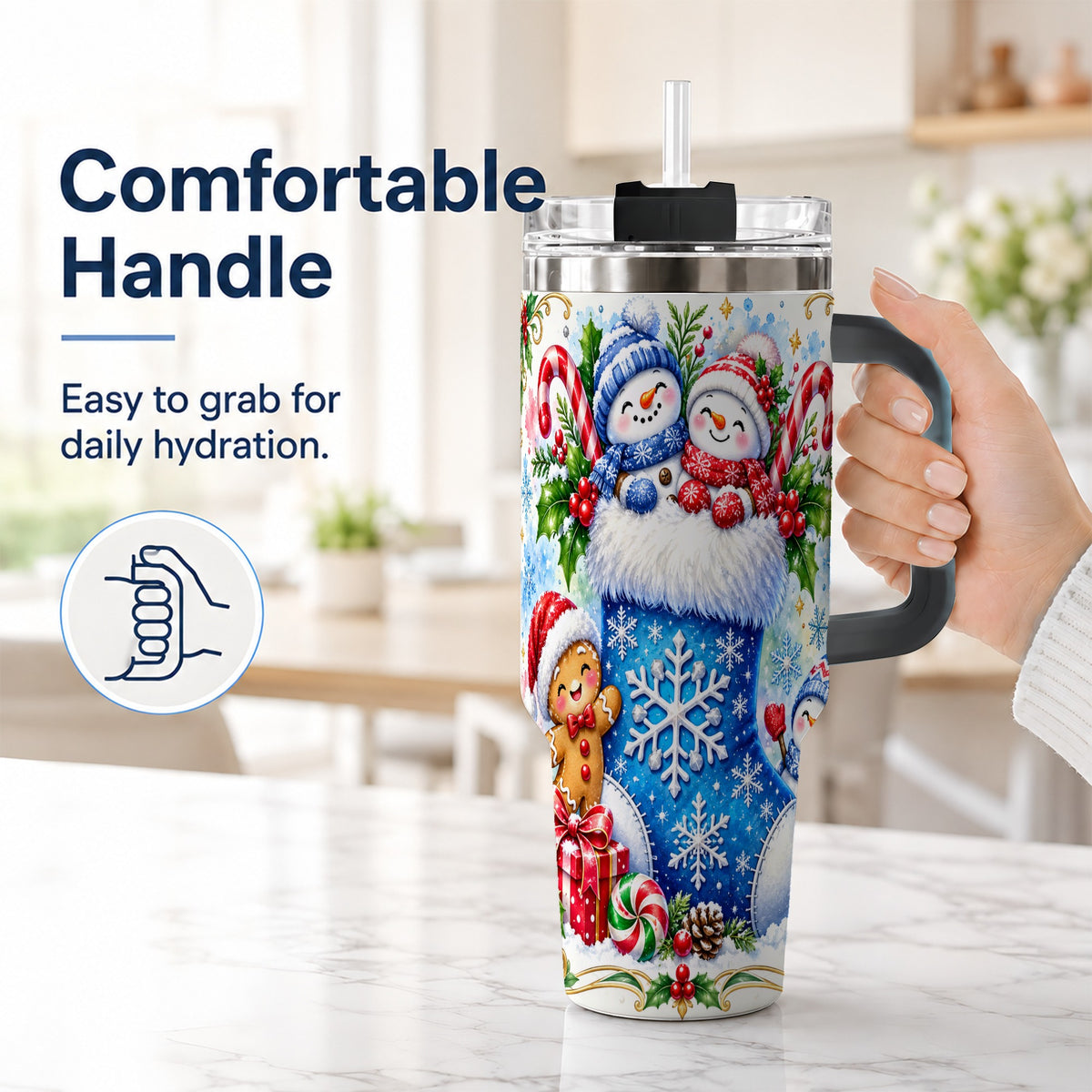 #pl[40oz|Black] Snowman 40oz Tumbler, Christmas Stainless Steel Travel Cup