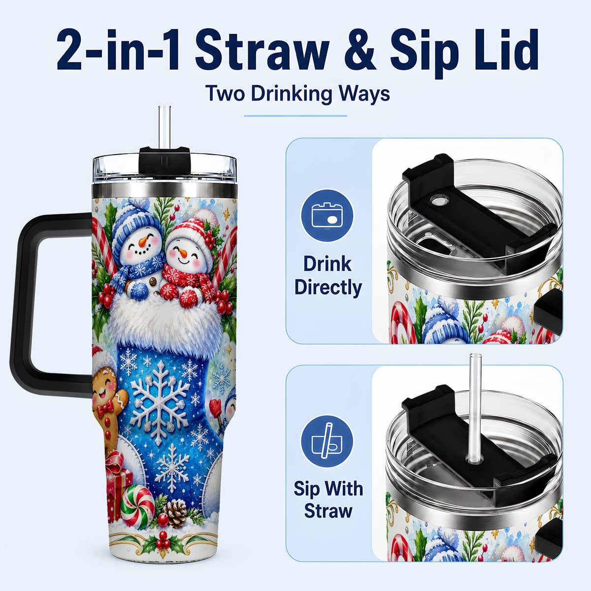#pl[40oz|Black] Snowman 40oz Tumbler, Christmas Stainless Steel Travel Cup