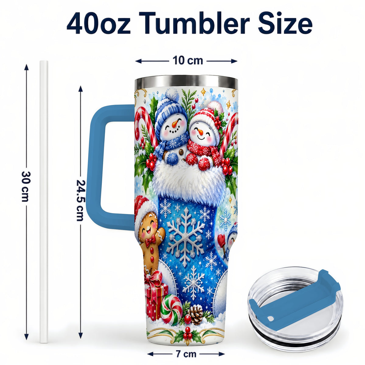 #pl[40oz|Blue] Snowman 40oz Tumbler, Christmas Stainless Steel Travel Cup