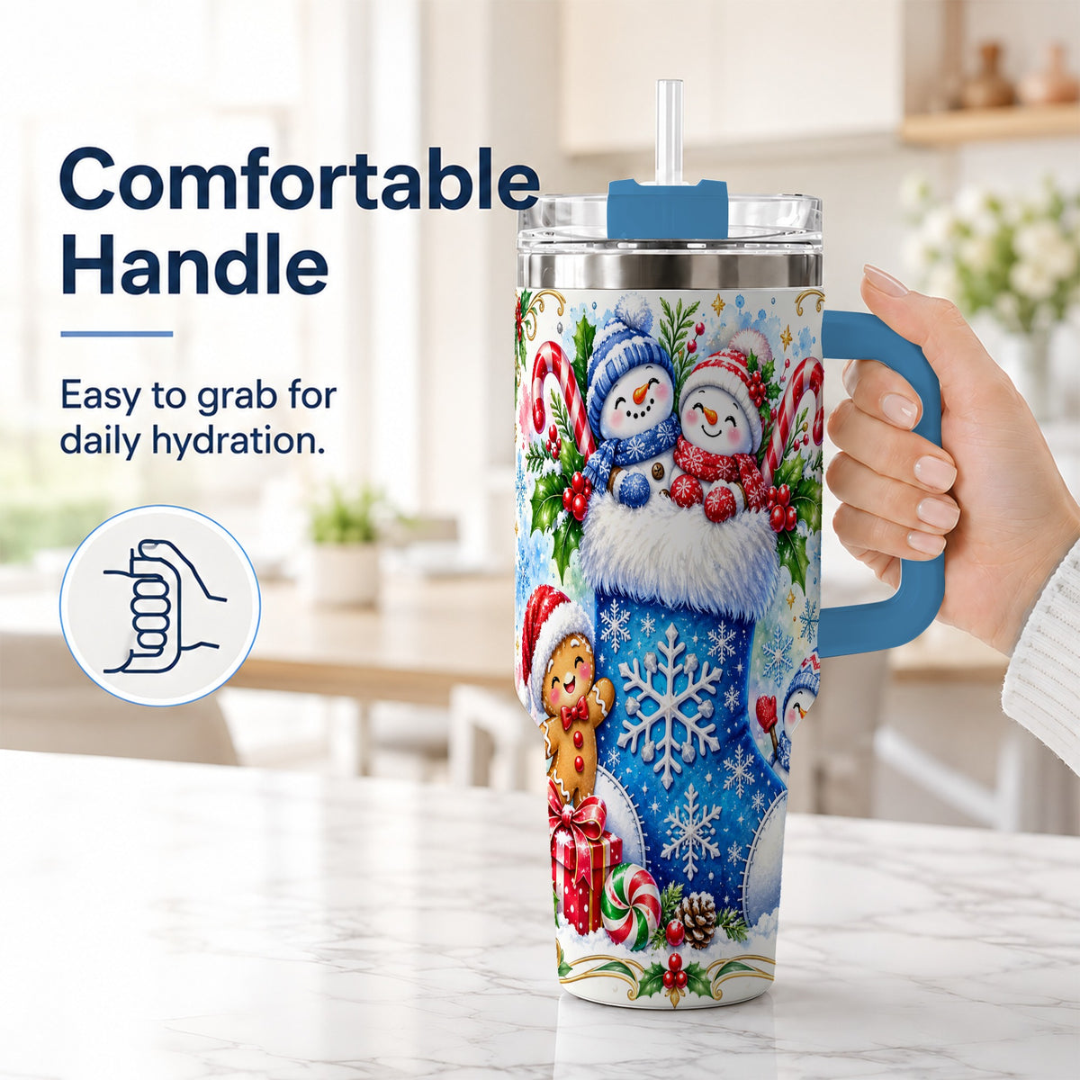 #pl[40oz|Blue] Snowman 40oz Tumbler, Christmas Stainless Steel Travel Cup
