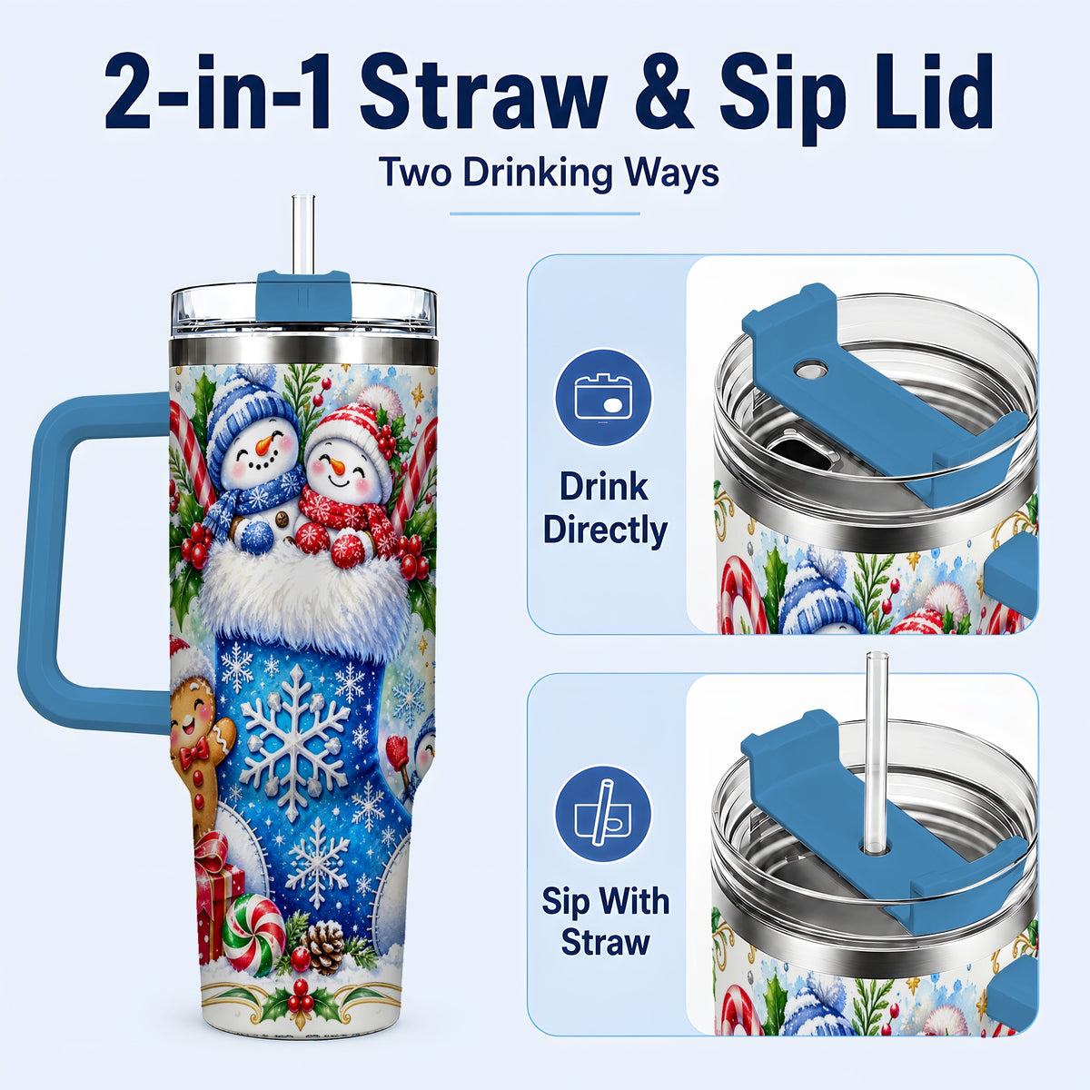 #pl[40oz|Blue] Snowman 40oz Tumbler, Christmas Stainless Steel Travel Cup