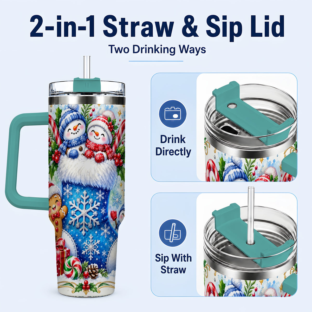 #pl[40oz|Green] Snowman 40oz Tumbler, Christmas Stainless Steel Travel Cup