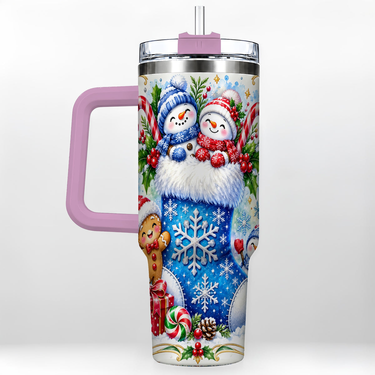 #pl[40oz|Pink] Snowman 40oz Tumbler, Christmas Stainless Steel Travel Cup