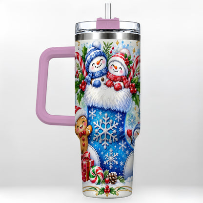 #pl[40oz|Pink] Snowman 40oz Tumbler, Christmas Stainless Steel Travel Cup