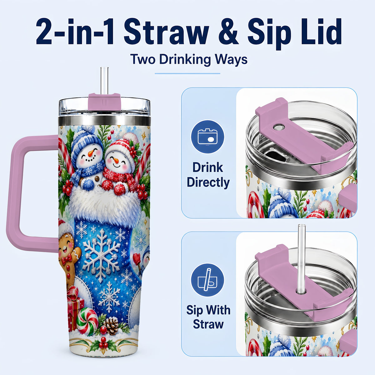 #pl[40oz|Pink] Snowman 40oz Tumbler, Christmas Stainless Steel Travel Cup