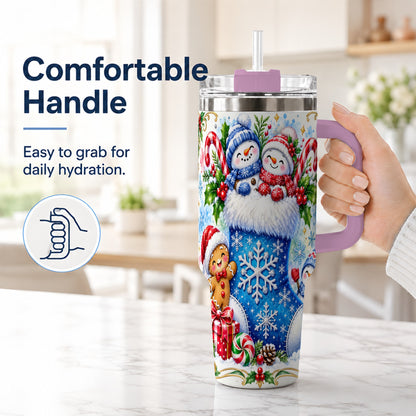#pl[40oz|Pink] Snowman 40oz Tumbler, Christmas Stainless Steel Travel Cup