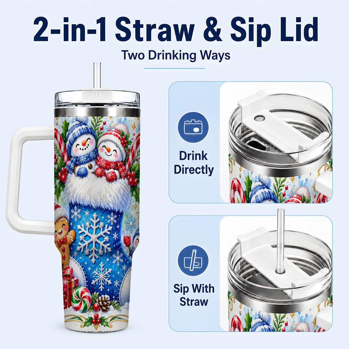 #pl[40oz|White] Snowman 40oz Tumbler, Christmas Stainless Steel Travel Cup