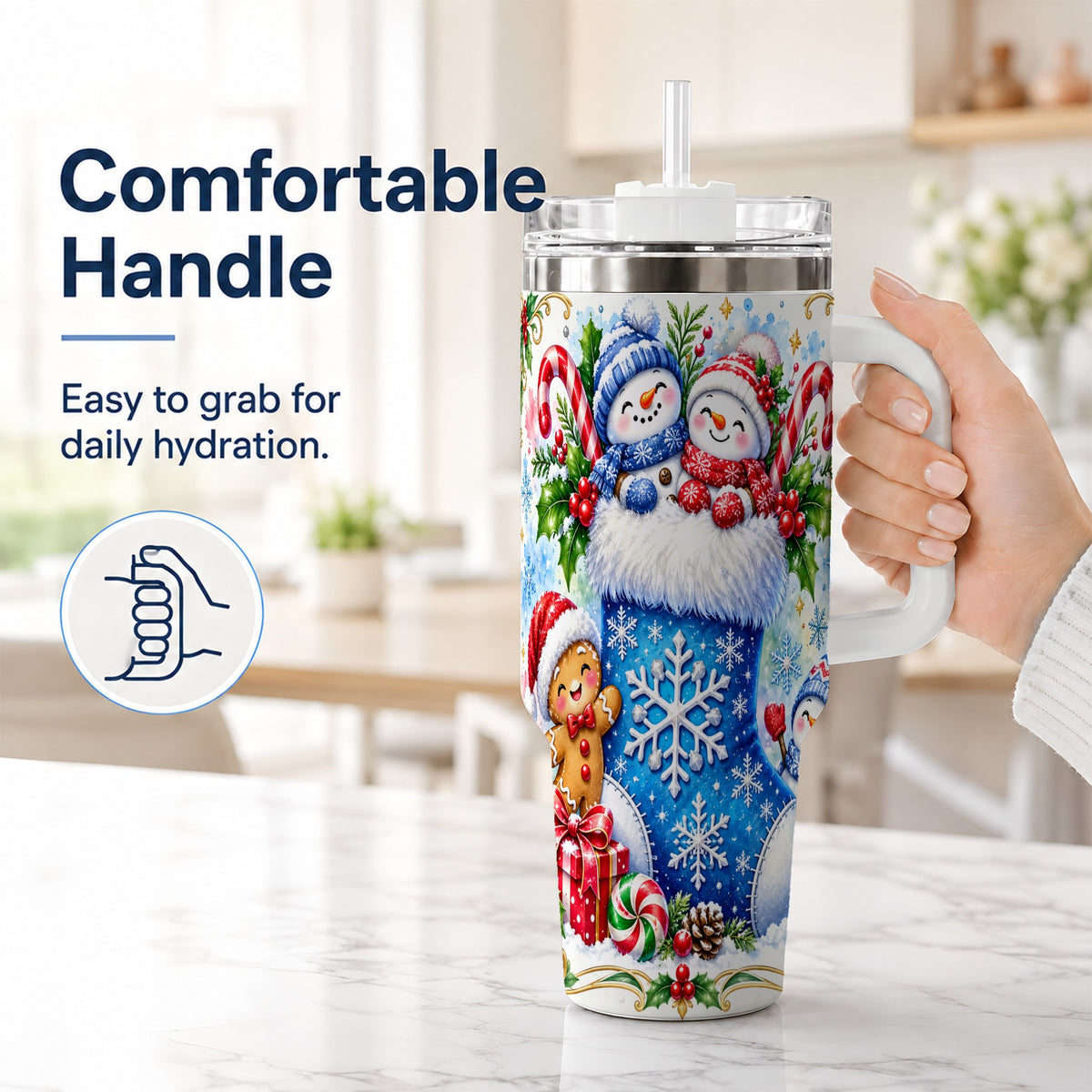#pl[40oz|White] Snowman 40oz Tumbler, Christmas Stainless Steel Travel Cup