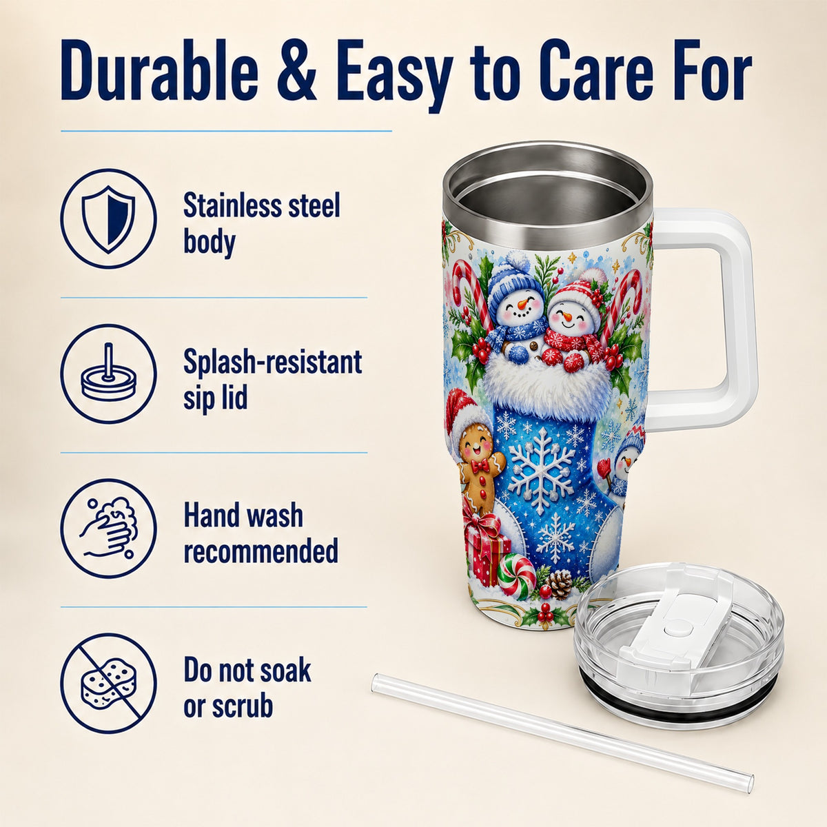 Snowman 40oz Tumbler, Christmas Stainless Steel Travel Cup
