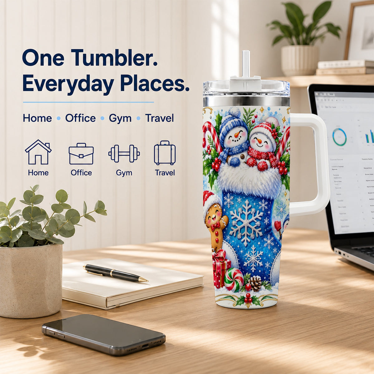 Snowman 40oz Tumbler, Christmas Stainless Steel Travel Cup