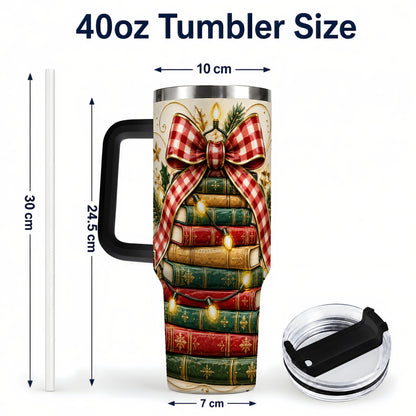 #pl[40oz|Black] Christmas Book Bow 40oz Tumbler with Handle, Reading Travel Cup