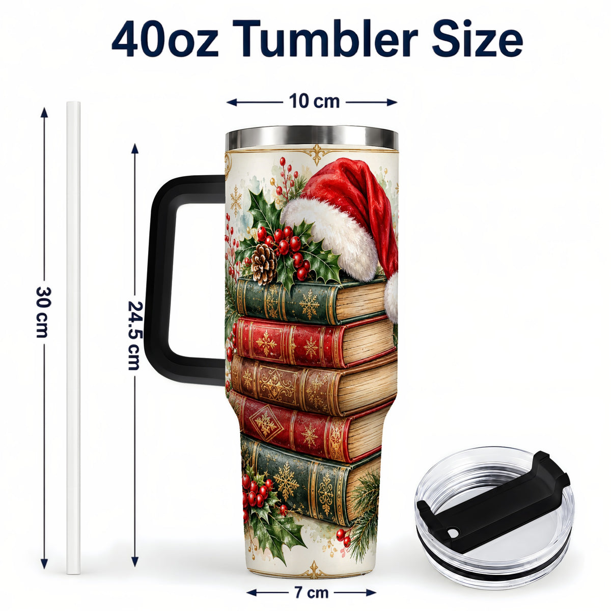 #pl[40oz|Black] Christmas Books 40oz Tumbler, Reading Stainless Steel Travel Cup