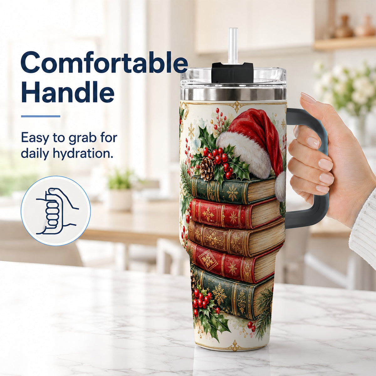 #pl[40oz|Black] Christmas Books 40oz Tumbler, Reading Stainless Steel Travel Cup