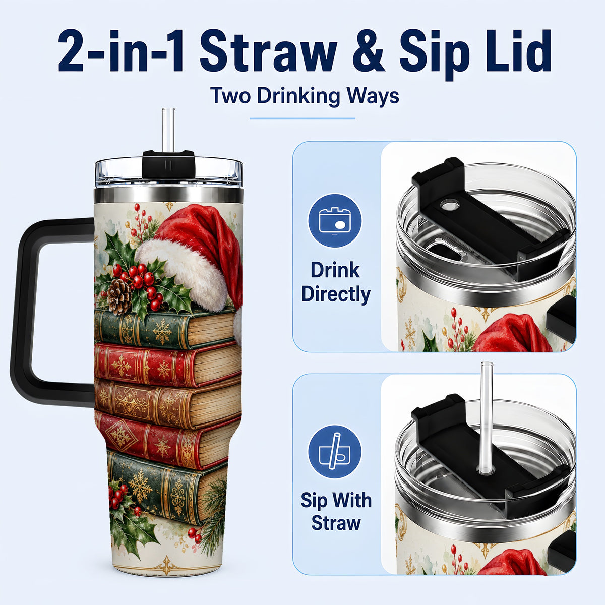 #pl[40oz|Black] Christmas Books 40oz Tumbler, Reading Stainless Steel Travel Cup