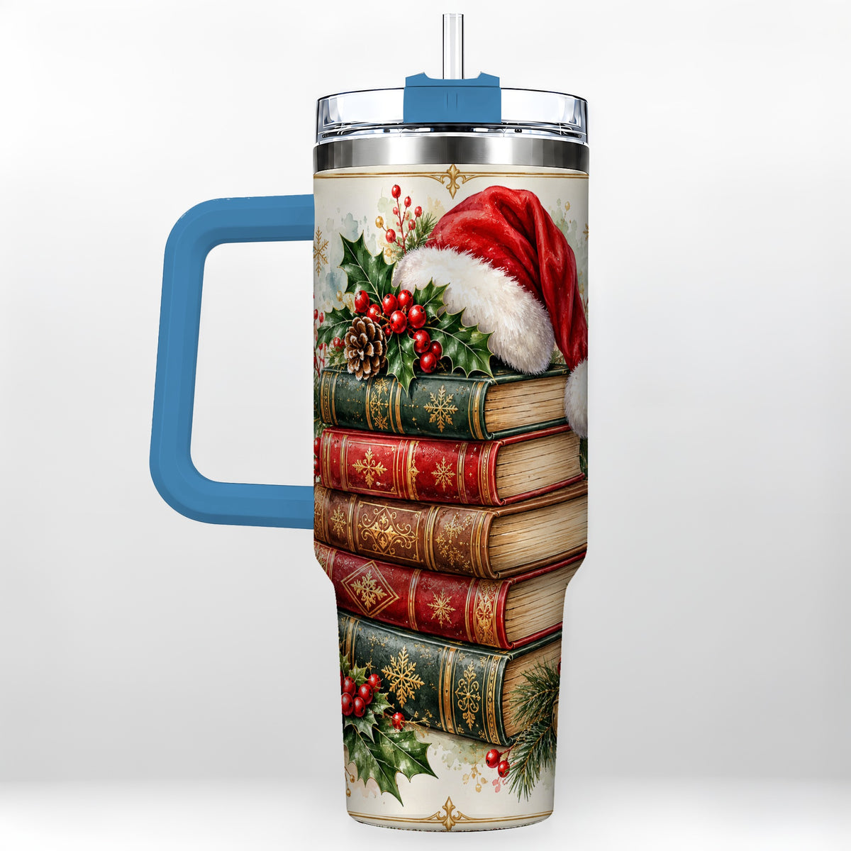 #pl[40oz|Blue] Christmas Books 40oz Tumbler, Reading Stainless Steel Travel Cup