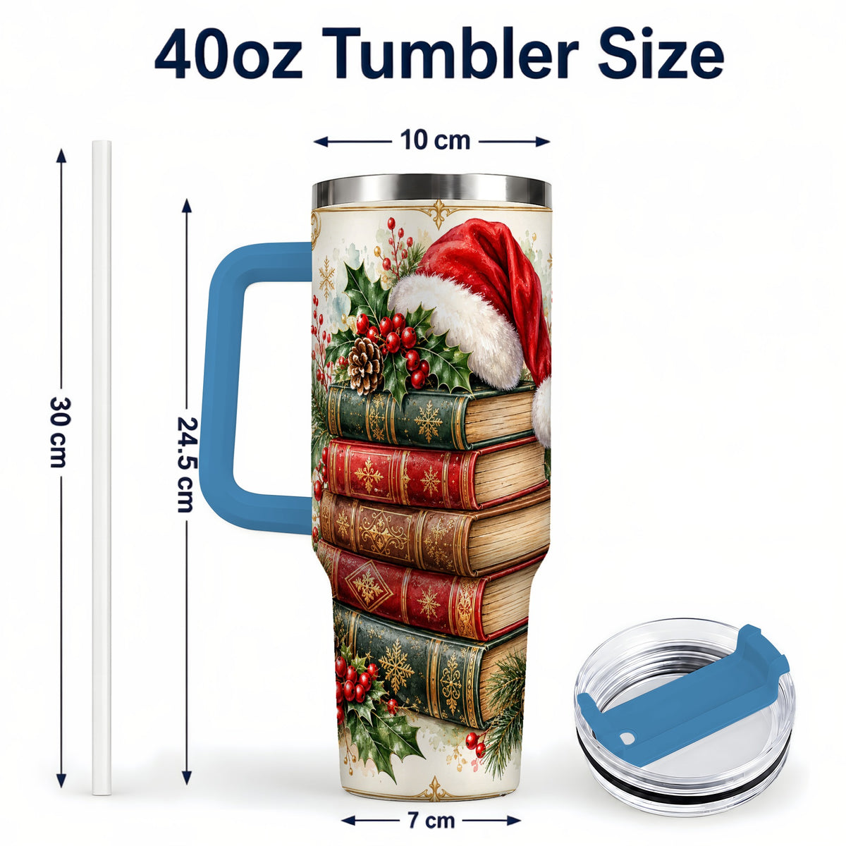 #pl[40oz|Blue] Christmas Books 40oz Tumbler, Reading Stainless Steel Travel Cup