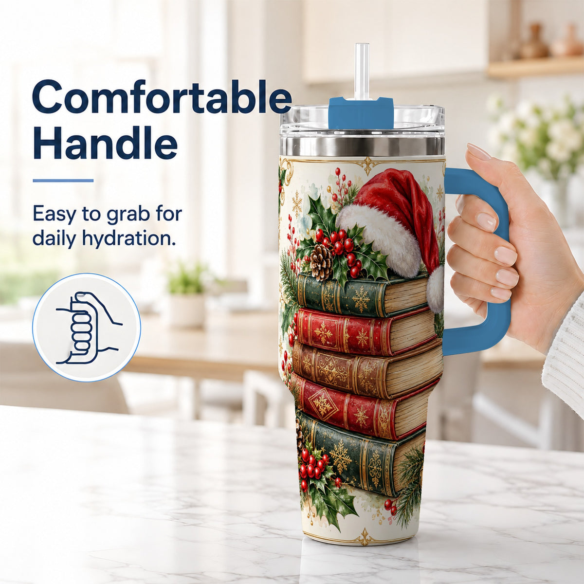 #pl[40oz|Blue] Christmas Books 40oz Tumbler, Reading Stainless Steel Travel Cup