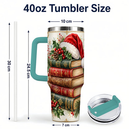 #pl[40oz|Green] Christmas Books 40oz Tumbler, Reading Stainless Steel Travel Cup